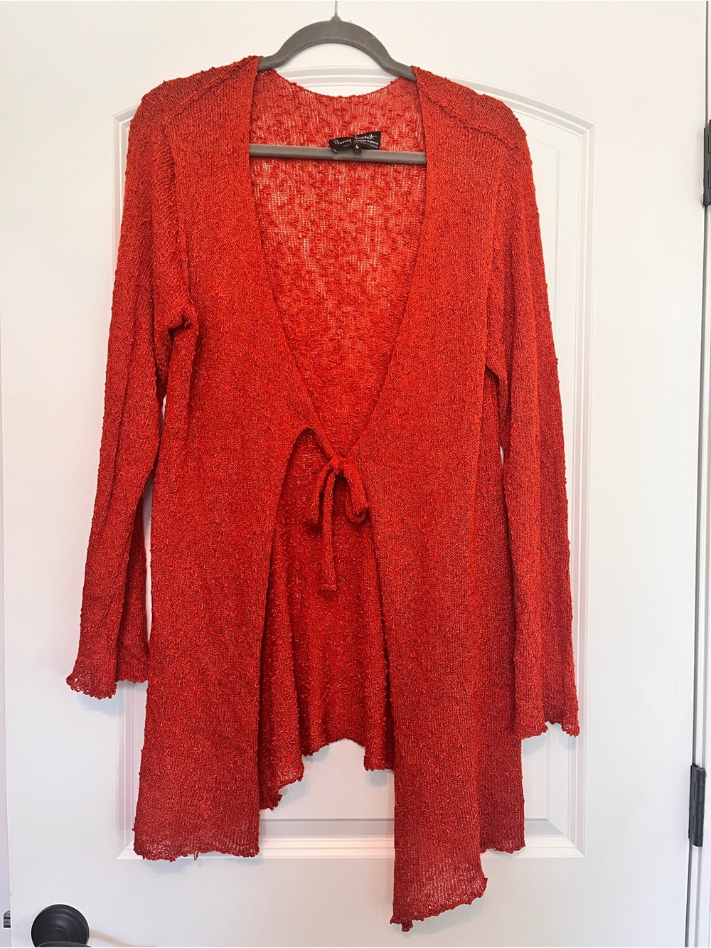 Orange Tie-Waist Handmade Cardigan Penny Burdett Women's L Boho Artsy Festival